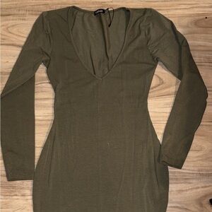Boohoo Khaki Long Sleeve Dress